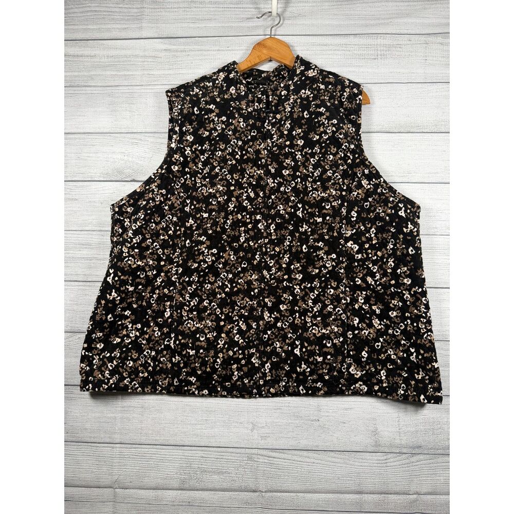 Basic Editions Womens 3X Black Floral Corduroy Quilted Full Zip Vest 4074